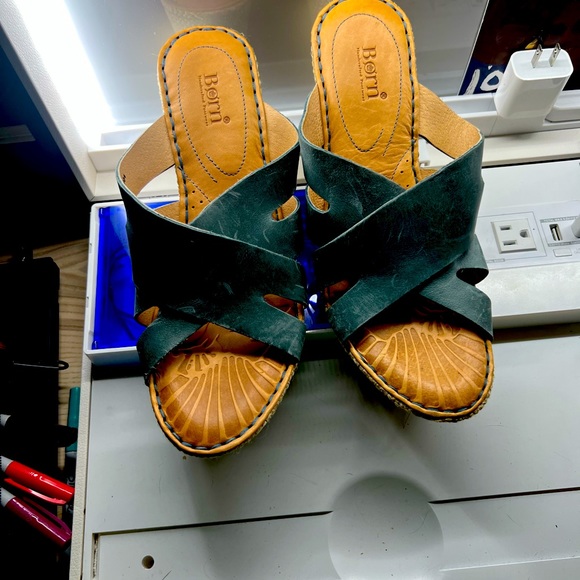 Born teal blue leather slide wedge with woven heel. Size 11. Never worn - Picture 1 of 4